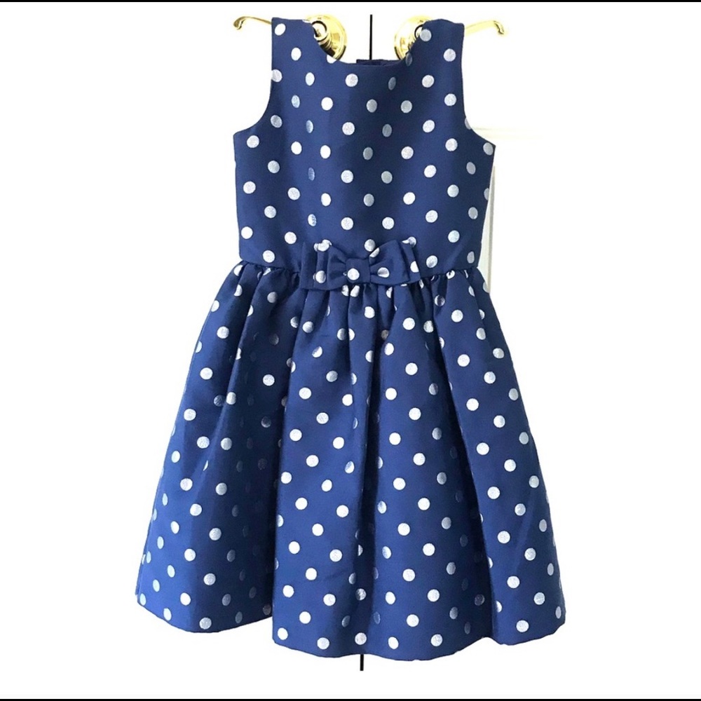 Gymboree blue and silver polka dot party dress